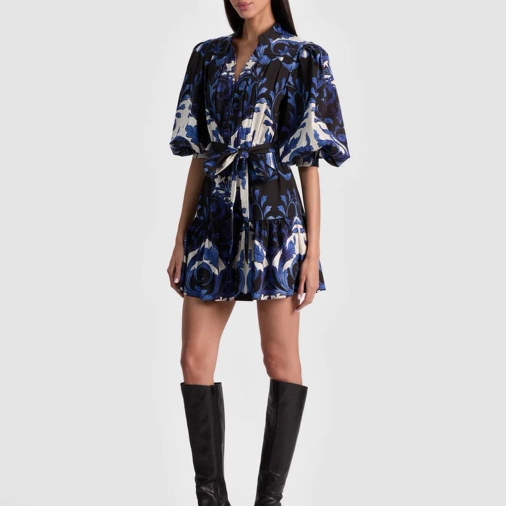 NWT Alice + Olivia Blue and Black Floral Mini Dress